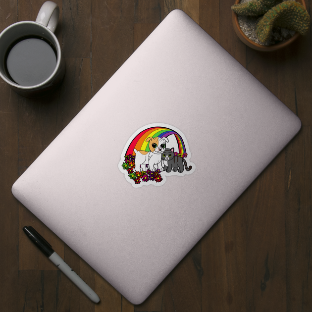 Cute Puppy and Kitty over the Rainbow by PenguinCornerStore